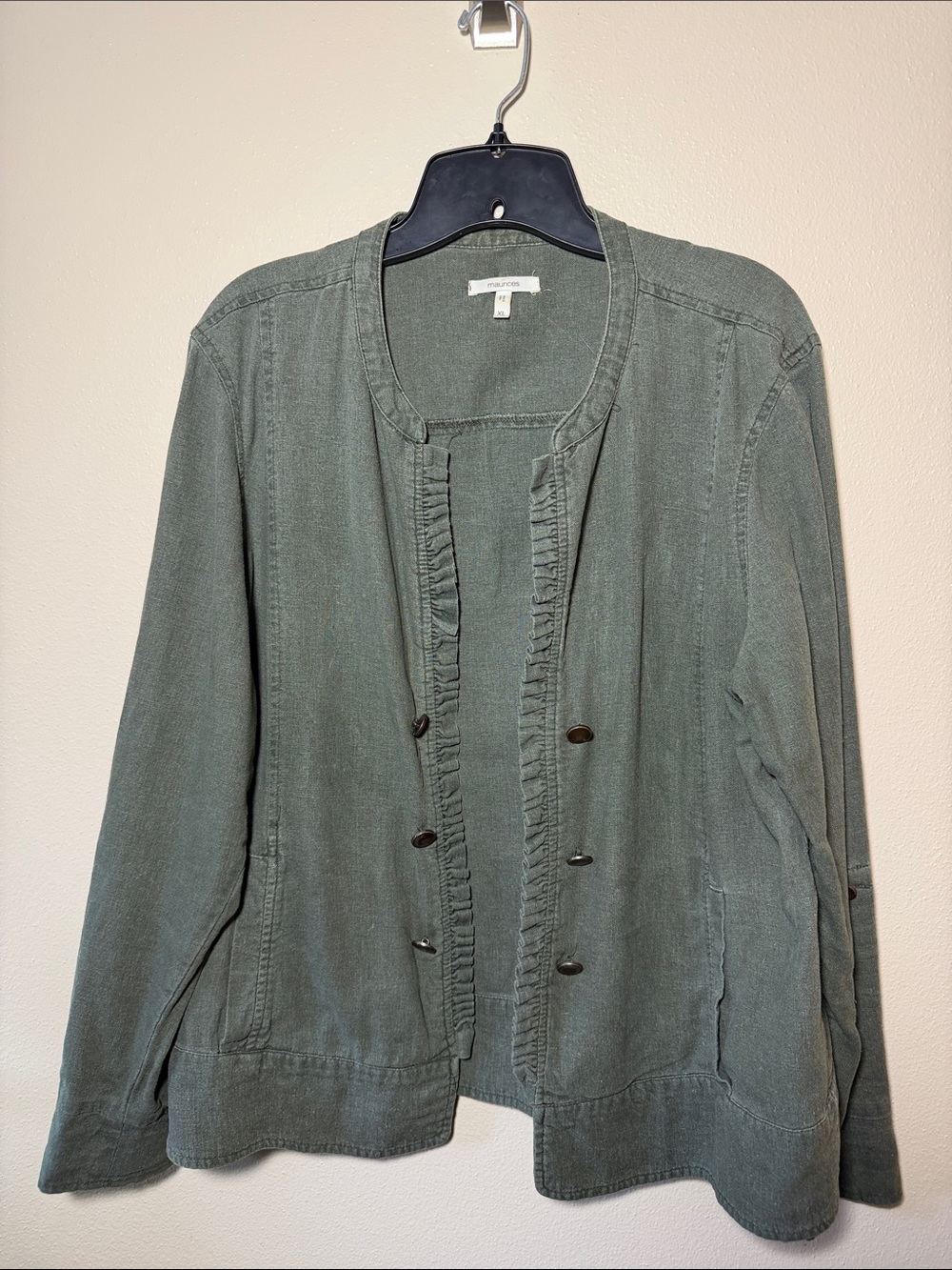 Maurices Olive Green Ruffle-Trim Utility Jacket